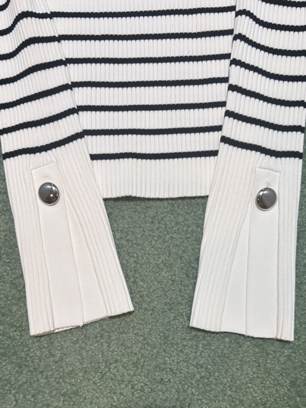 NWOT A.L.C. Anya Striped Off-White and Dark Navy Striped Ribbed Knit Top - Picture 5 of 13